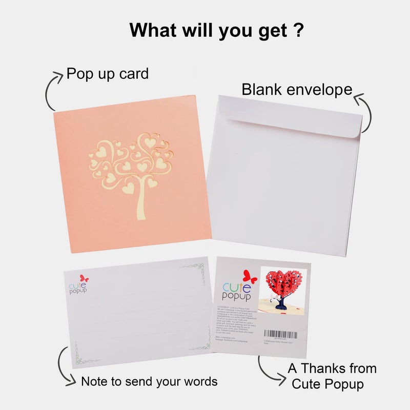 CUTE POPUP Heart Tree and Love Birds Anniversary pop up card for him, her on Valentine, Birthday, Wedding or any occasion - Image 5